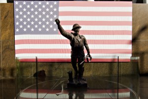CHICAGO, IL - Soldier Statue with American Flag at Soldier Field. Photo Credit: SB Nation